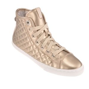 Geox Champagne Quilted High Top Sneakers Size 8